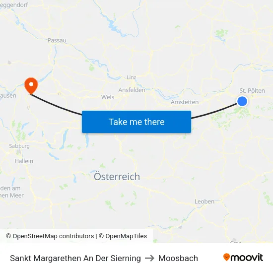 Sankt Margarethen An Der Sierning to Moosbach map