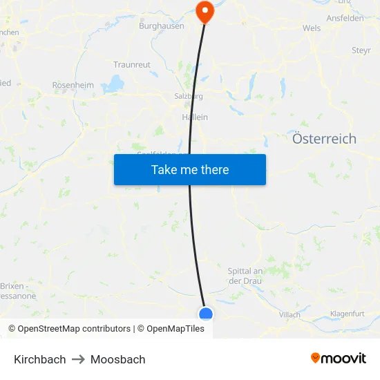 Kirchbach to Moosbach map