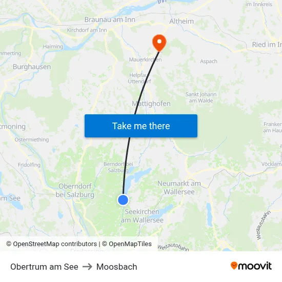 Obertrum am See to Moosbach map