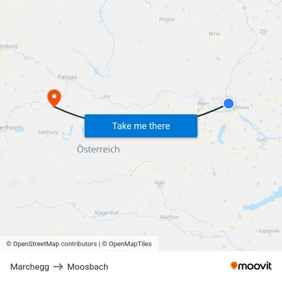 Marchegg to Moosbach map