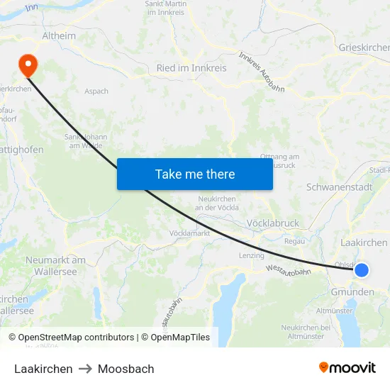 Laakirchen to Moosbach map