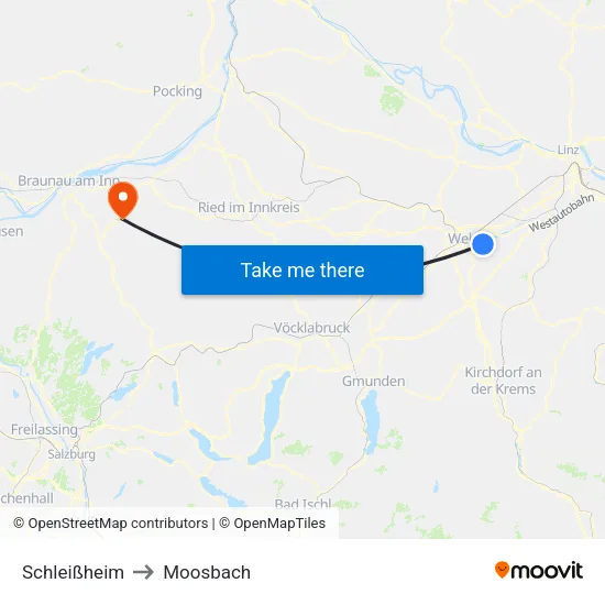 Schleißheim to Moosbach map