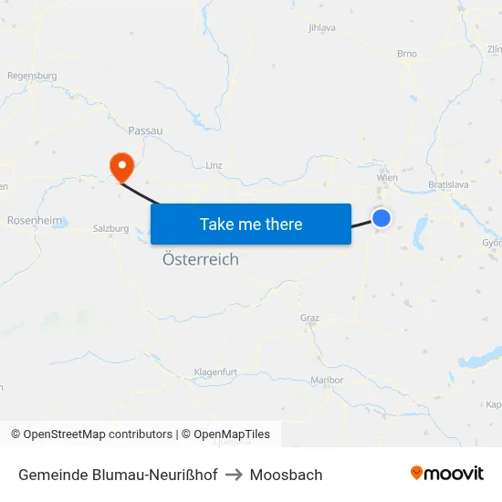 Gemeinde Blumau-Neurißhof to Moosbach map