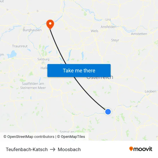 Teufenbach-Katsch to Moosbach map