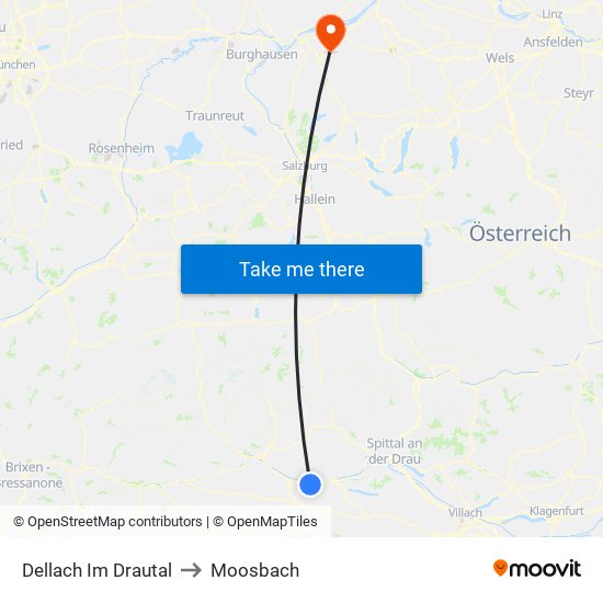 Dellach Im Drautal to Moosbach map