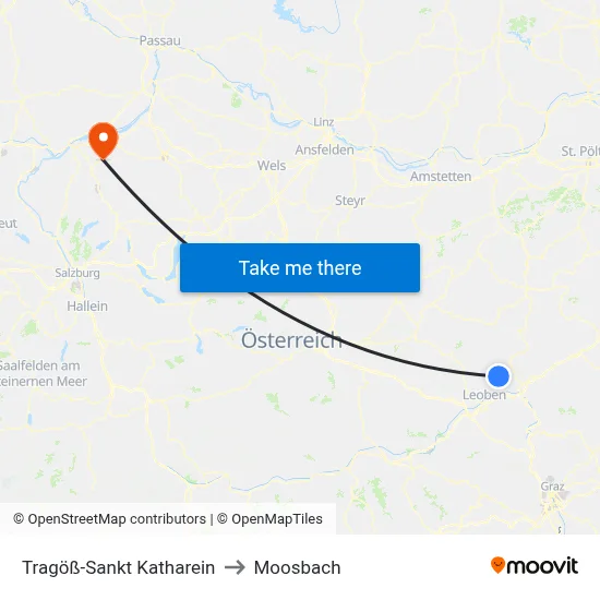 Tragöß-Sankt Katharein to Moosbach map