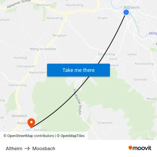 Altheim to Moosbach map