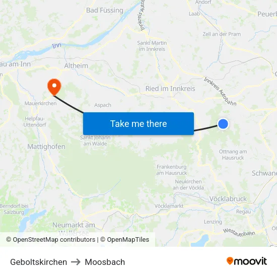 Geboltskirchen to Moosbach map