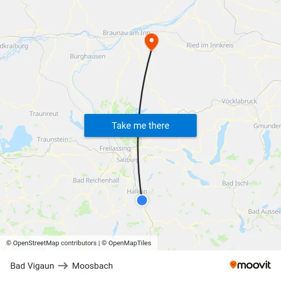 Bad Vigaun to Moosbach map