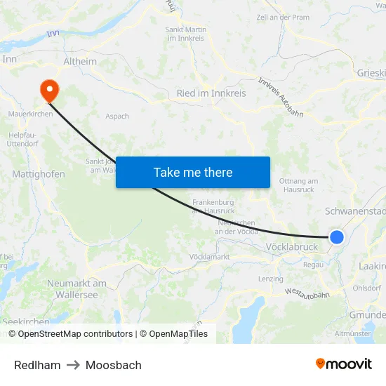 Redlham to Moosbach map