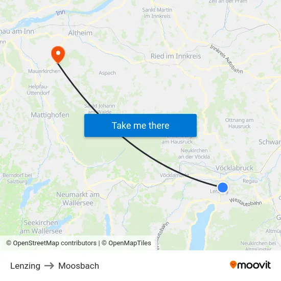 Lenzing to Moosbach map