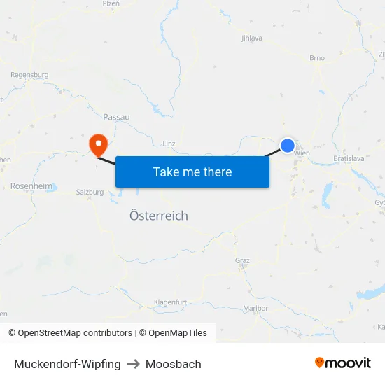 Muckendorf-Wipfing to Moosbach map