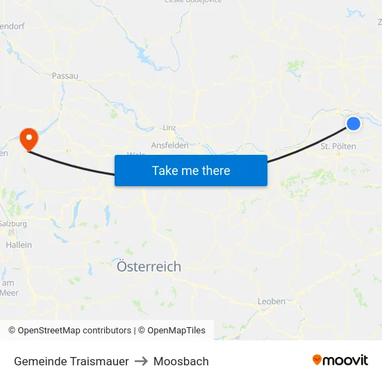 Gemeinde Traismauer to Moosbach map