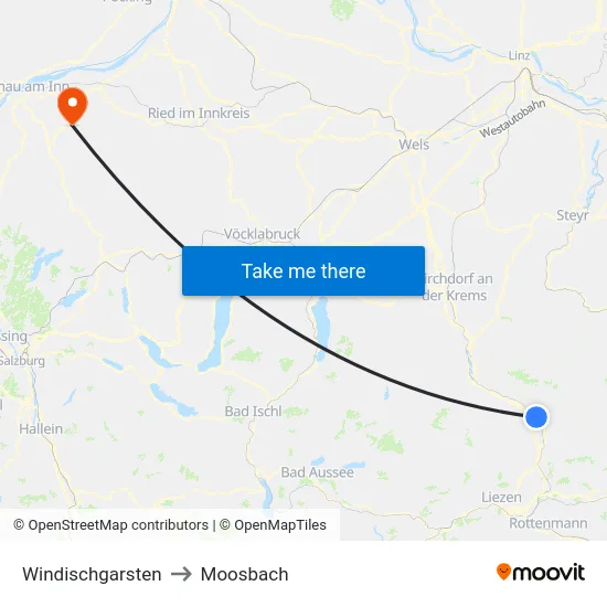 Windischgarsten to Moosbach map