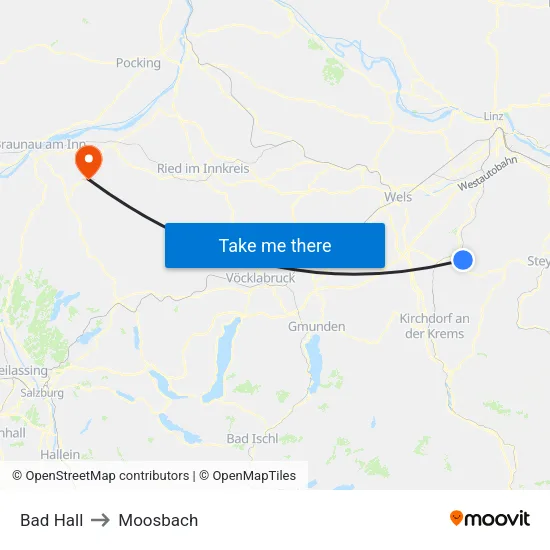 Bad Hall to Moosbach map