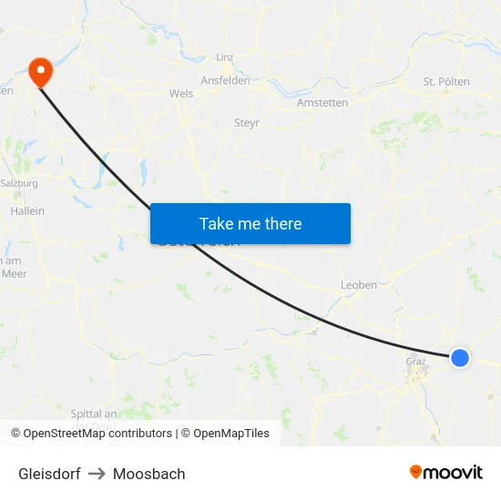 Gleisdorf to Moosbach map