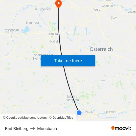 Bad Bleiberg to Moosbach map