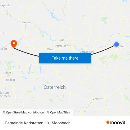 Gemeinde Karlstetten to Moosbach map