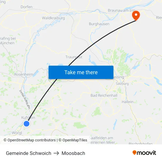 Gemeinde Schwoich to Moosbach map