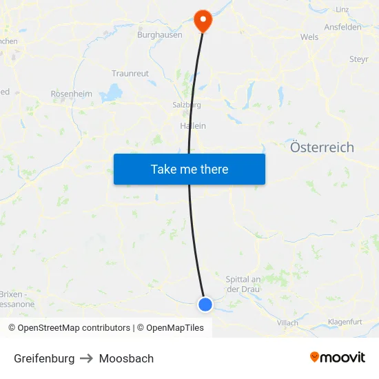 Greifenburg to Moosbach map