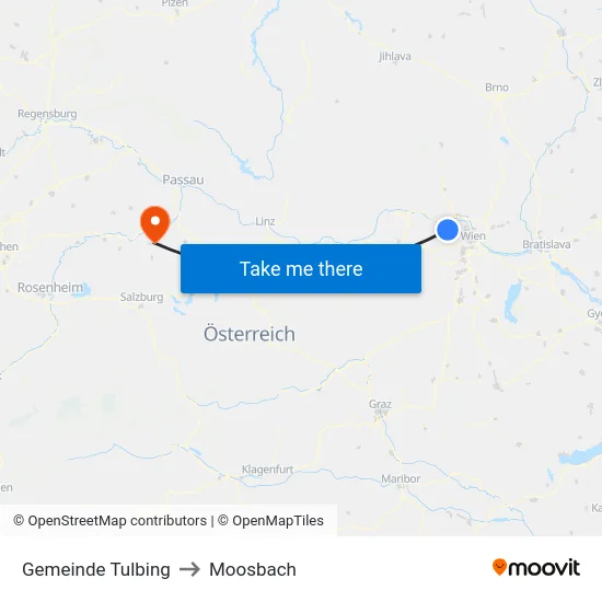 Gemeinde Tulbing to Moosbach map