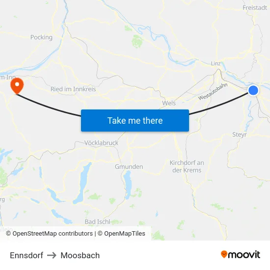 Ennsdorf to Moosbach map