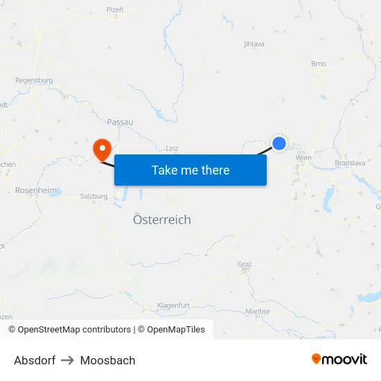 Absdorf to Moosbach map