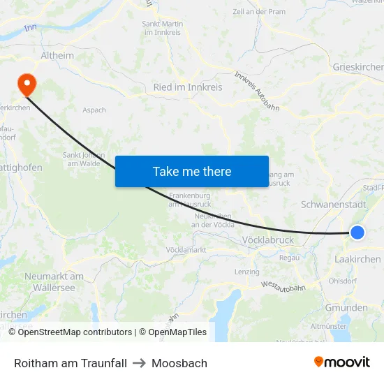 Roitham am Traunfall to Moosbach map