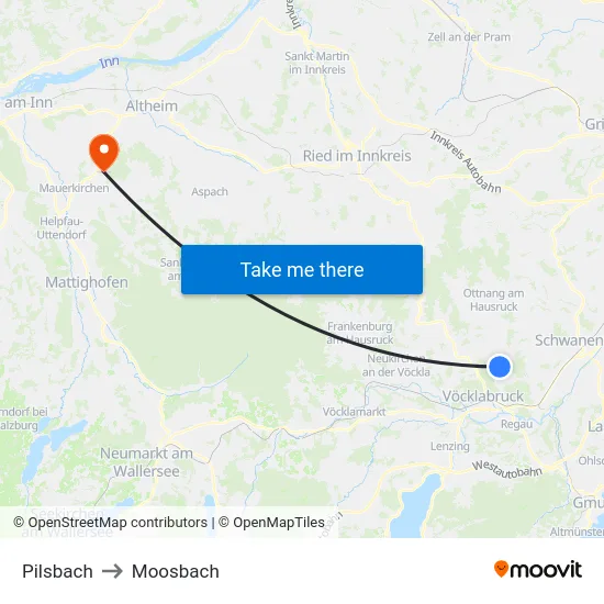 Pilsbach to Moosbach map
