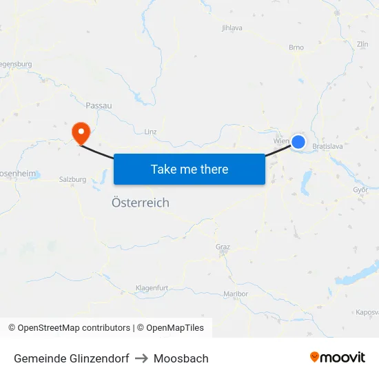 Gemeinde Glinzendorf to Moosbach map