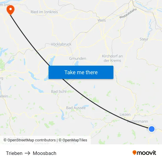 Trieben to Moosbach map