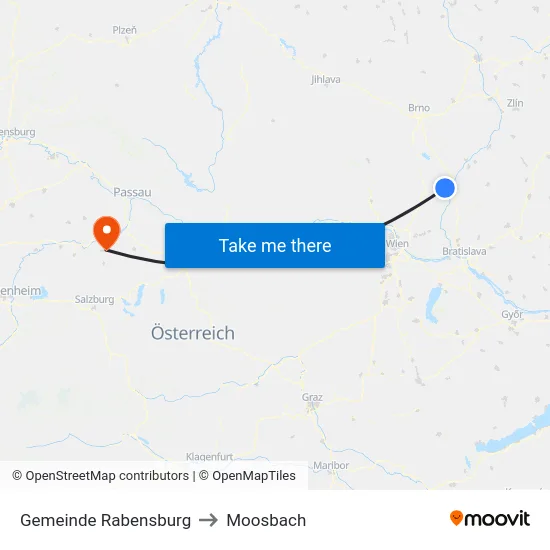 Gemeinde Rabensburg to Moosbach map