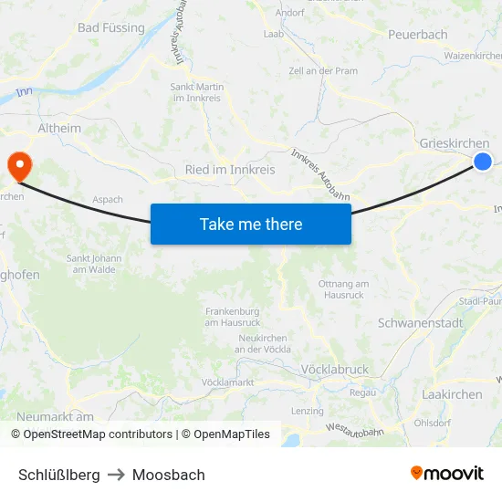 Schlüßlberg to Moosbach map