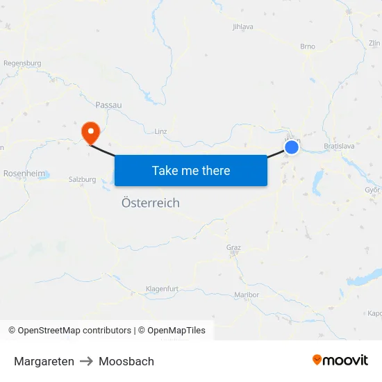 Margareten to Moosbach map