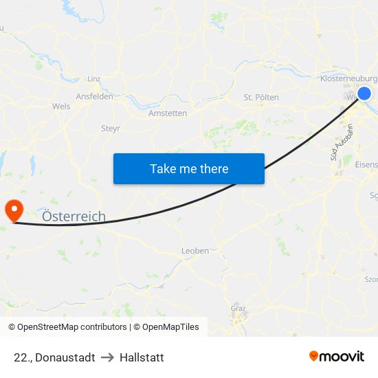 22., Donaustadt to Hallstatt map