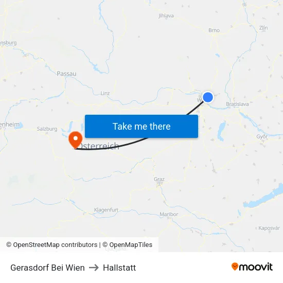 Gerasdorf Bei Wien to Hallstatt map