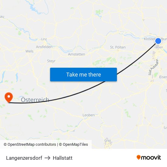 Langenzersdorf to Hallstatt map