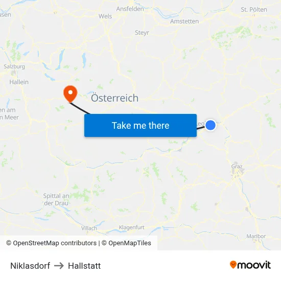 Niklasdorf to Hallstatt map