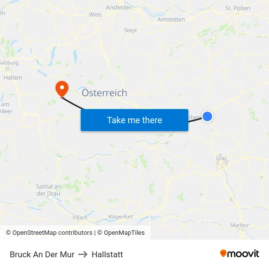Bruck An Der Mur to Hallstatt map