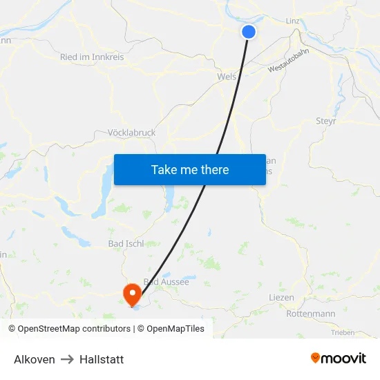 Alkoven to Hallstatt map