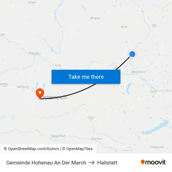 Gemeinde Hohenau An Der March to Hallstatt map