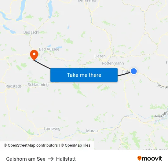 Gaishorn am See to Hallstatt map