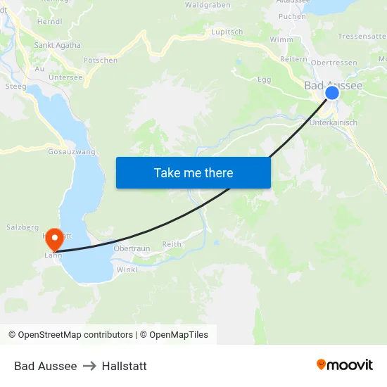 Bad Aussee to Hallstatt map