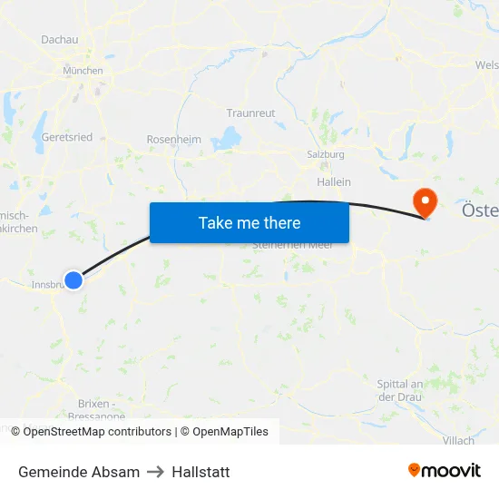 Gemeinde Absam to Hallstatt map
