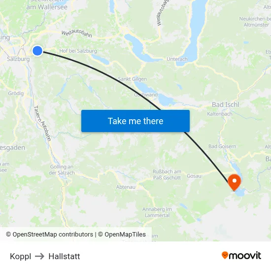 Koppl to Hallstatt map