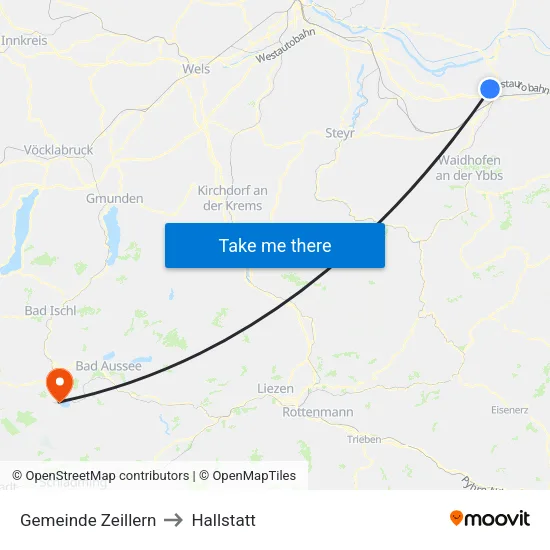 Gemeinde Zeillern to Hallstatt map