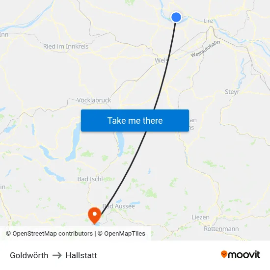 Goldwörth to Hallstatt map