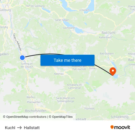 Kuchl to Hallstatt map