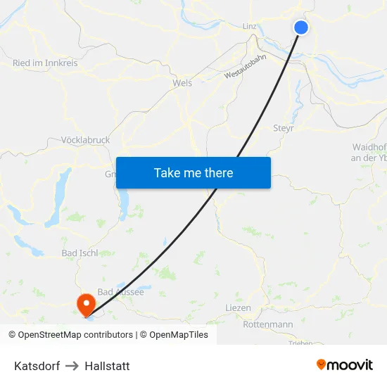 Katsdorf to Hallstatt map