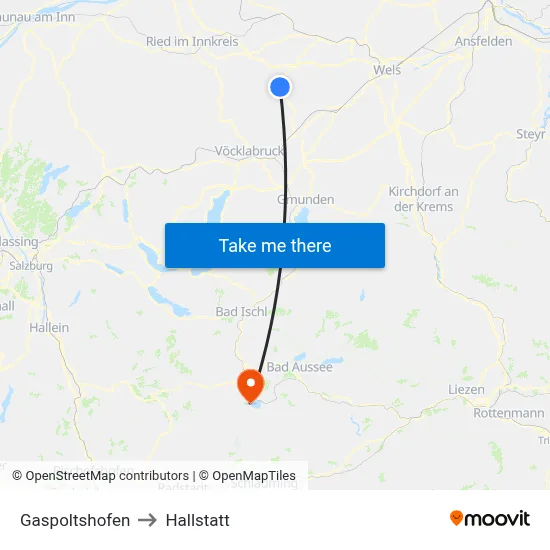 Gaspoltshofen to Hallstatt map